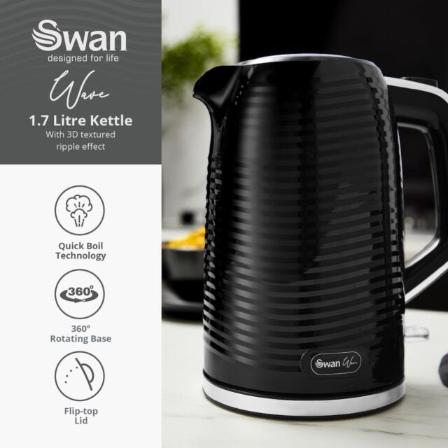 Swan SK19034BLK Wave 1.7L Textured Kettle - Black