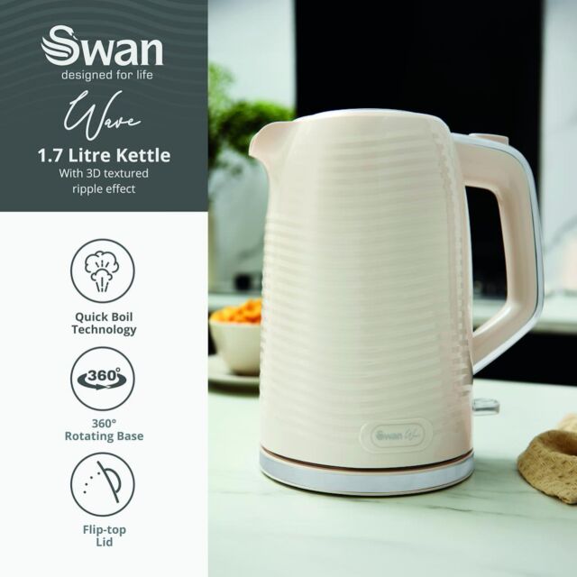Swan SK19034CRM Wave 1.7L Textured Kettle - Cream
