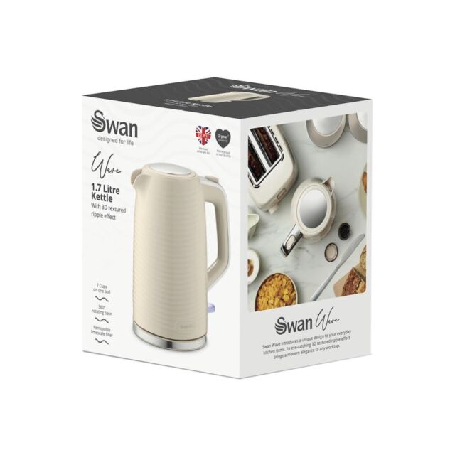 Swan SK19034CRM Wave 1.7L Textured Kettle - Cream
