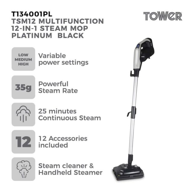Tower T134001PL TSM12 Multifunction 12-in-1 Steam Mop