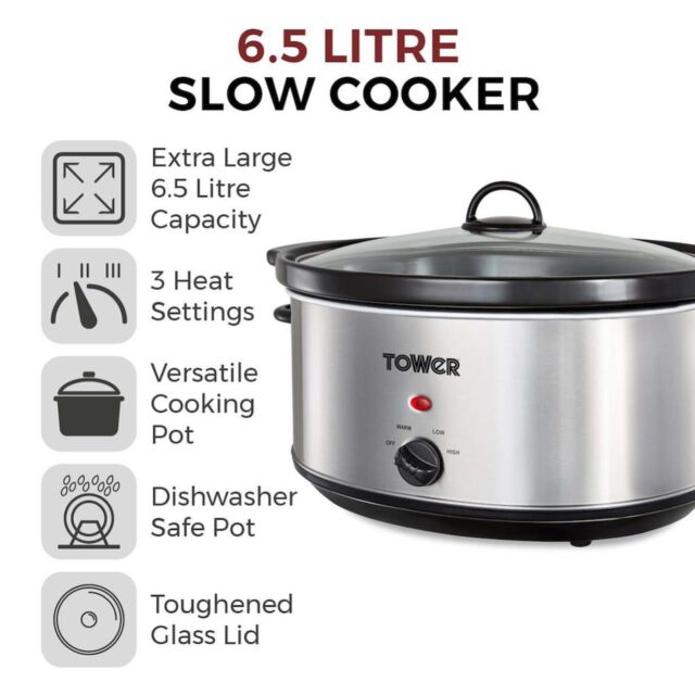 Tower T16040Y 6.5L Slow Cooker - Stainless Steel
