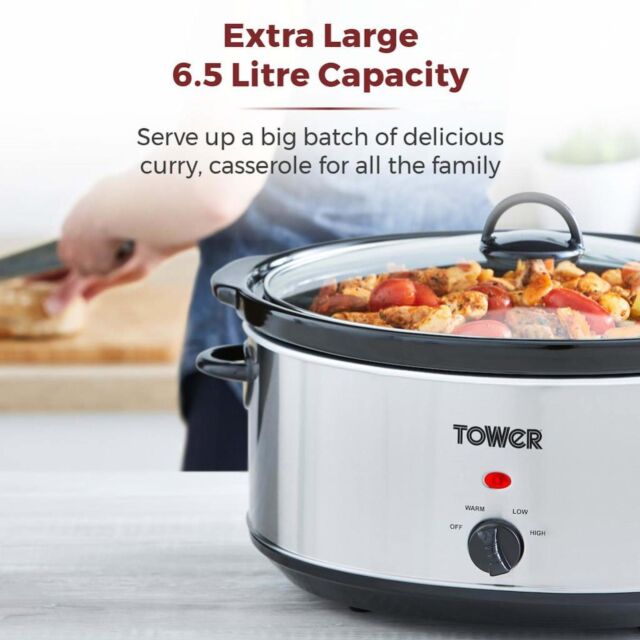 Tower T16040Y 6.5L Slow Cooker - Stainless Steel