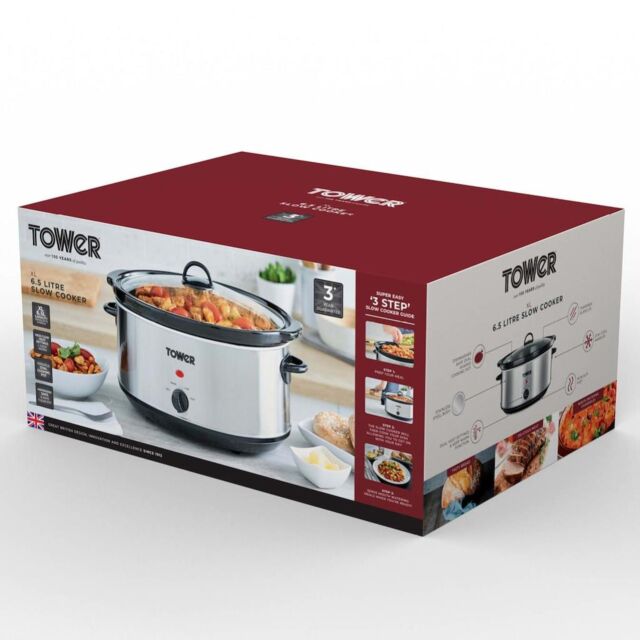 Tower T16040Y 6.5L Slow Cooker - Stainless Steel