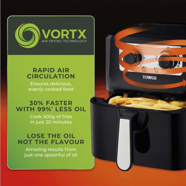 Tower T17090 Vortx 5L Manual Single Basket Air Fryer - Black