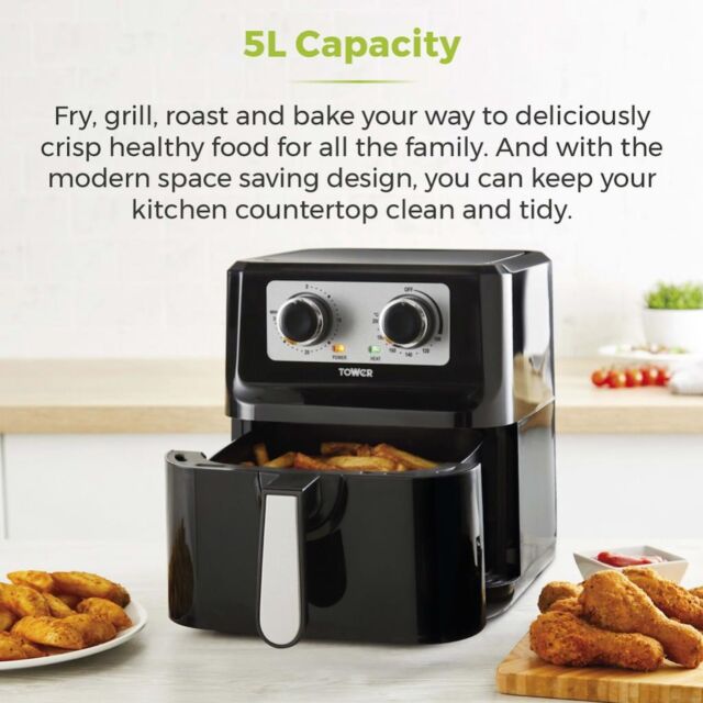 Tower T17090 Vortx 5L Manual Single Basket Air Fryer - Black