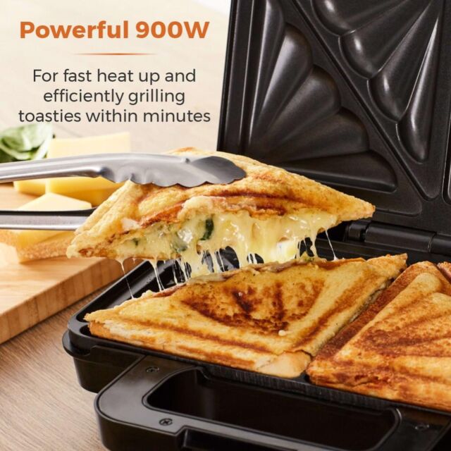 Tower T27031 900W Deep Filled Sandwich Maker - Stainless Steel